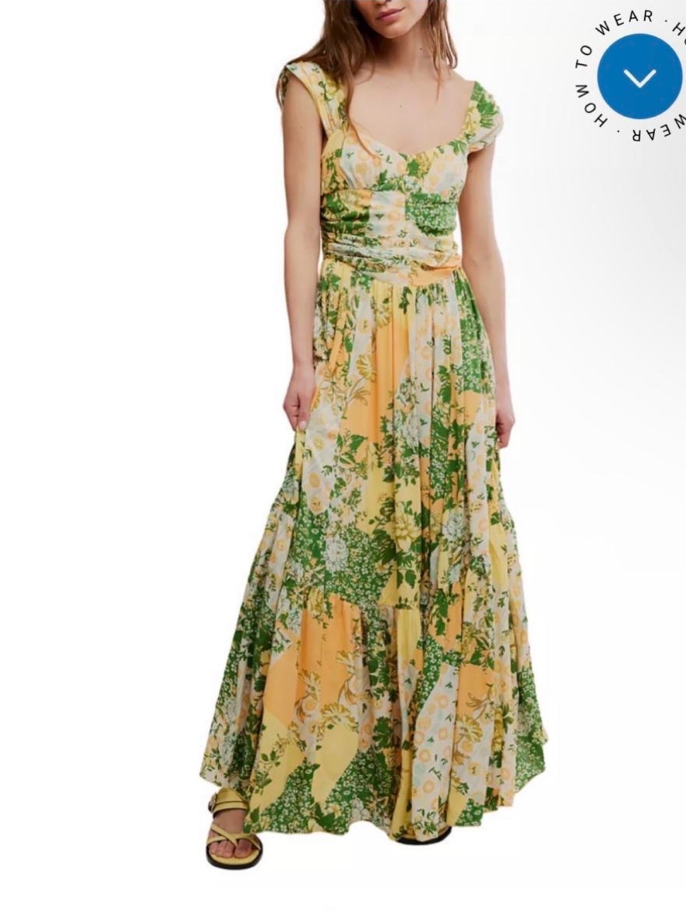 Free People Yellow and Green Floral Maxi Dress